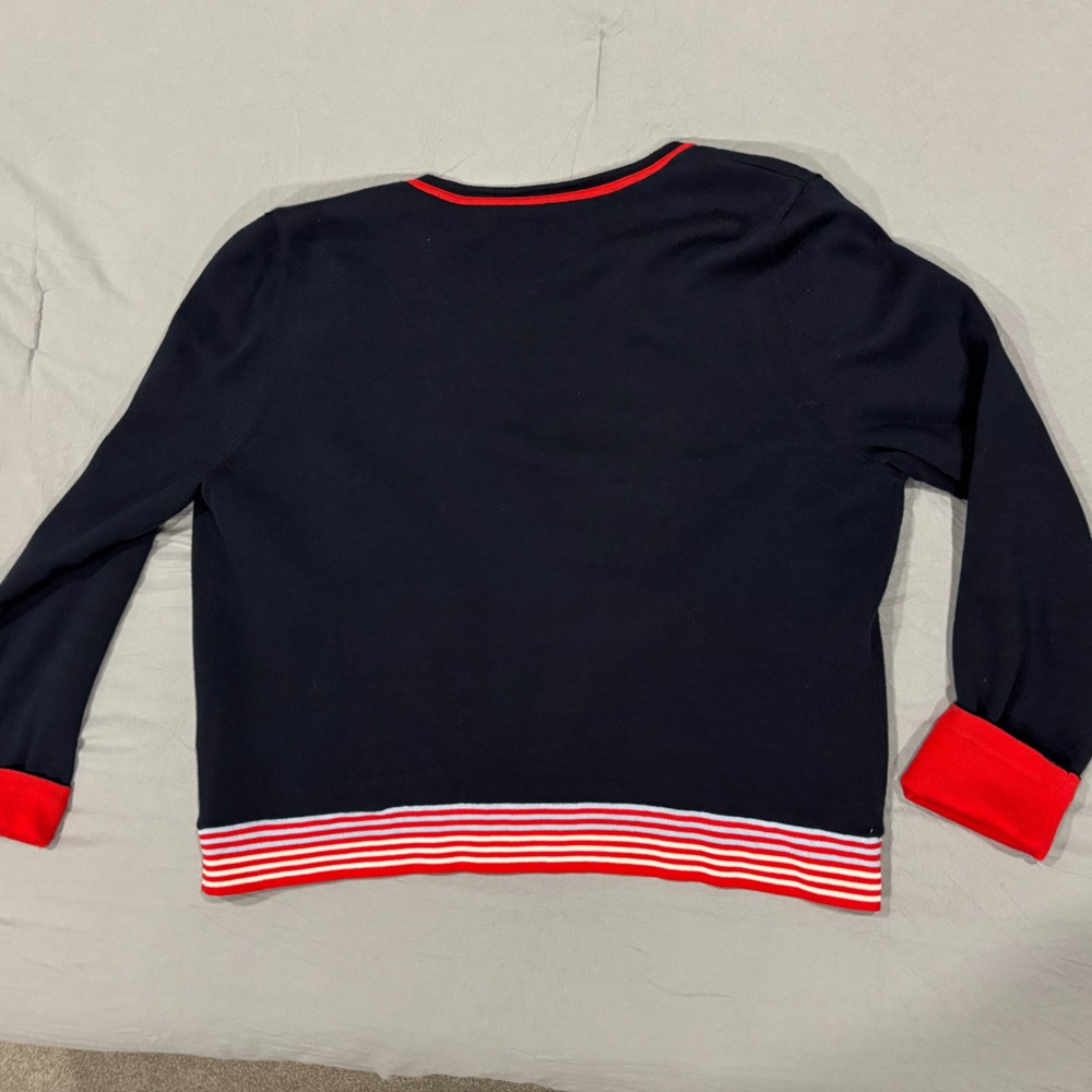 CAbi blue and red striped reversible sweater, size large. Thick soft material. - Picture 5 of 9